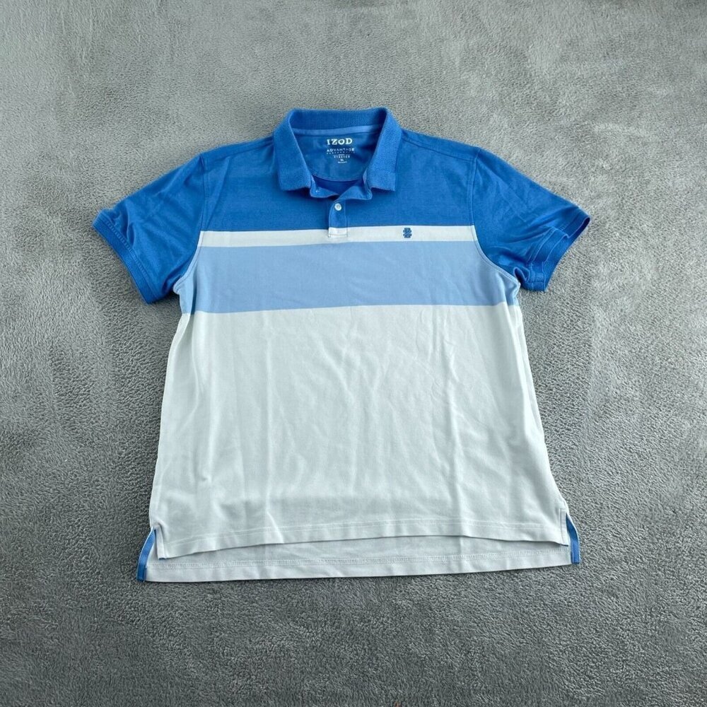 Izod Advantage Performance Stretch Polo Shirt XL Blue & White Mens Top 5378